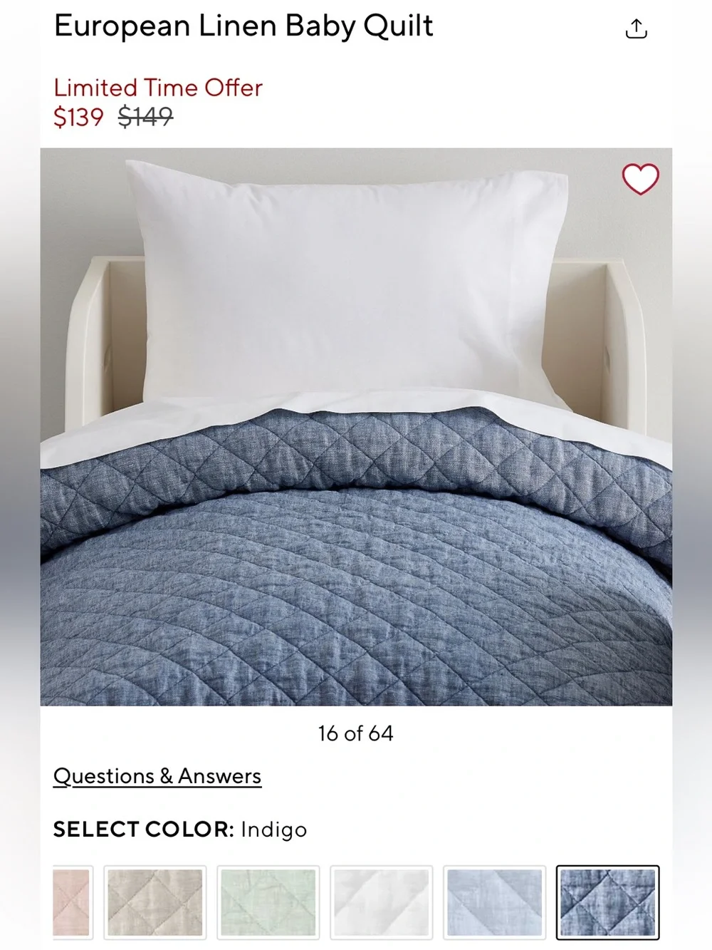 Pottery Barn Kids European linen quilt and fitted crib sheet set